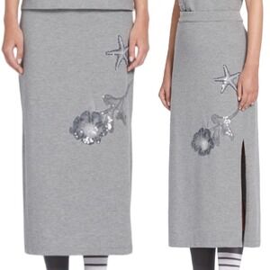 Auth. THOM BROWNE Pencil Skirt sz S Grey Cotton Sequins Grosgrain Ribbon Italy
